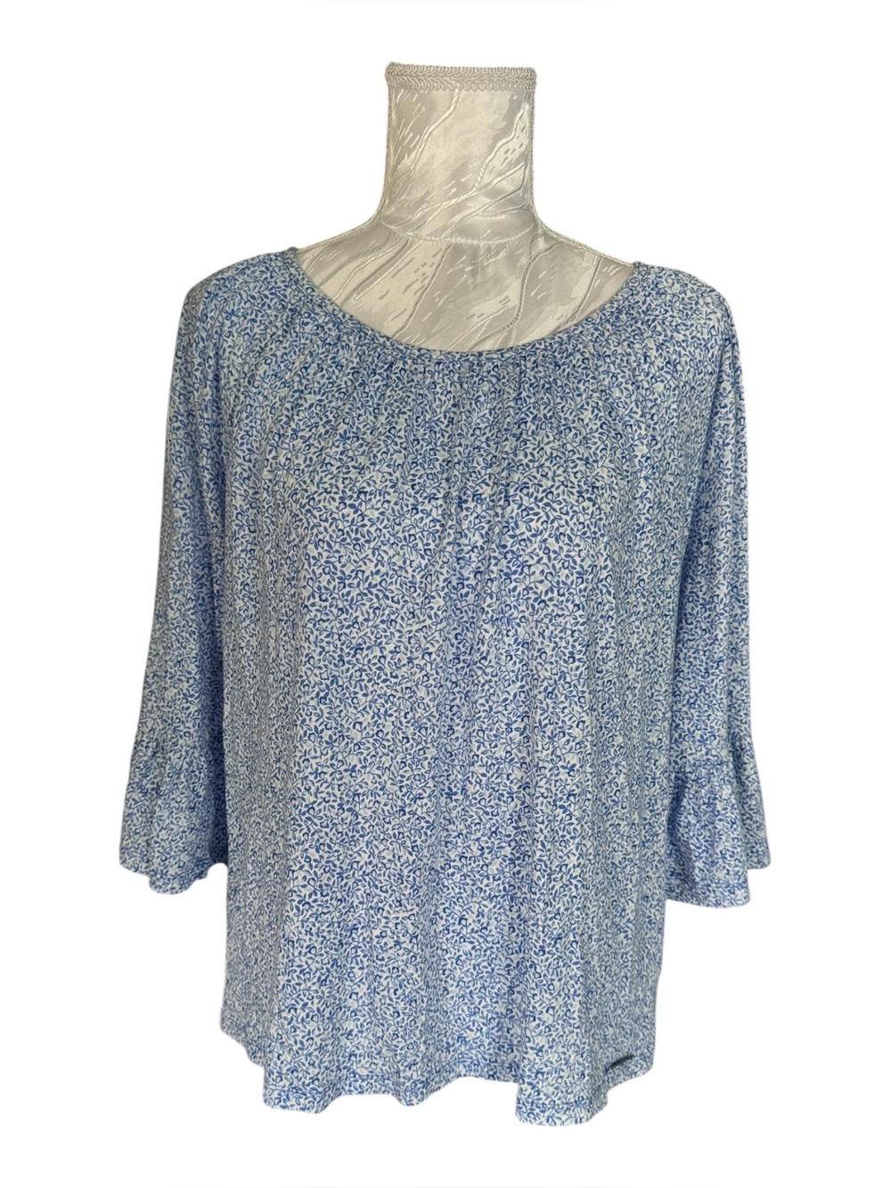 Michael Kors blue floral stretch peasant blouse